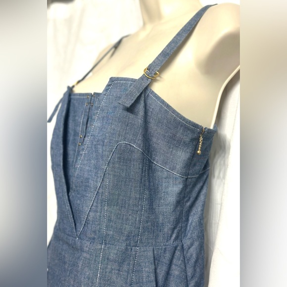 What’s good for the Goose-Anthropologie Y2K Denim A-Line, V-Neck Pleated Dress S - Picture 4 of 10